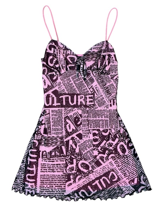 Urban Outfitters Dresses & Skirts - Urban Outfitters Pink Newspaper Print Mesh Mini Dress XS